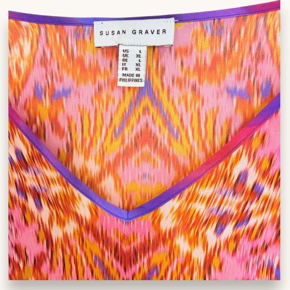 Susan Graver Sheer Blouse Cold Shoulder Colorful Print Flowy Resort Wear Size S - Picture 6 of 6